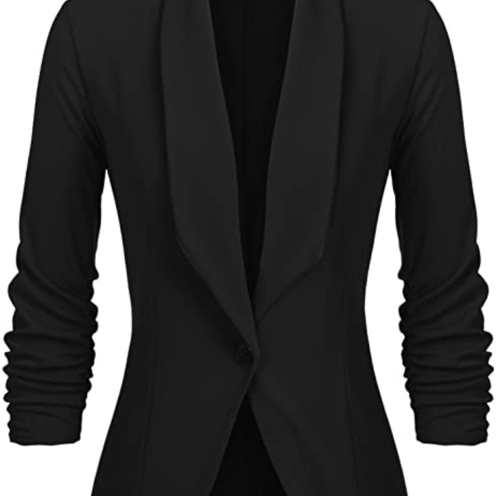 The Limited Women's Black Linen Scrunch 3/4 Sleeve Jacket Blazer